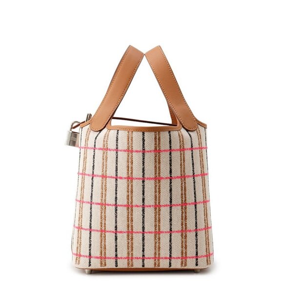 HERMES Picotin Lock Blanket Size PM Toile H/Swift Leather Gold/Ecru/Fauve - Picture 1 of 7